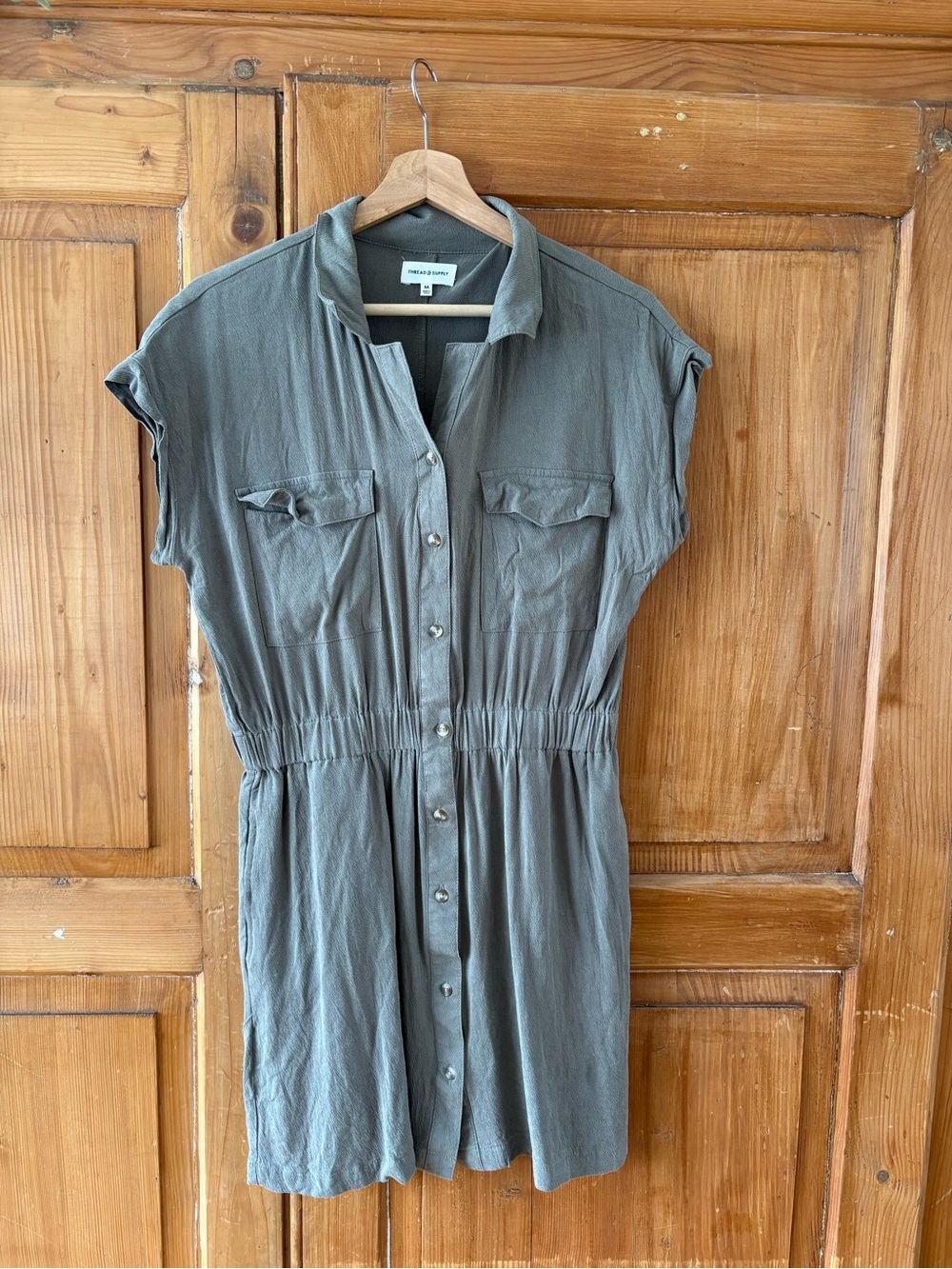 Thread & Supply Olive Green Button-Front Mini Dress